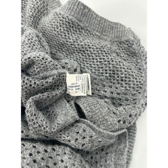 Y2K American Eagle Outfitters M Babydoll Gray Cap Sleeve Peplum Open Knit - Picture 4 of 7
